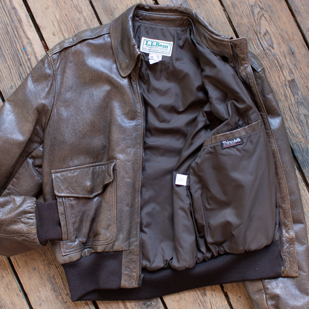 Vintage 1980s LL Bean Leather A2 Flying Tigers Jacket Small Tall Tale Vintage